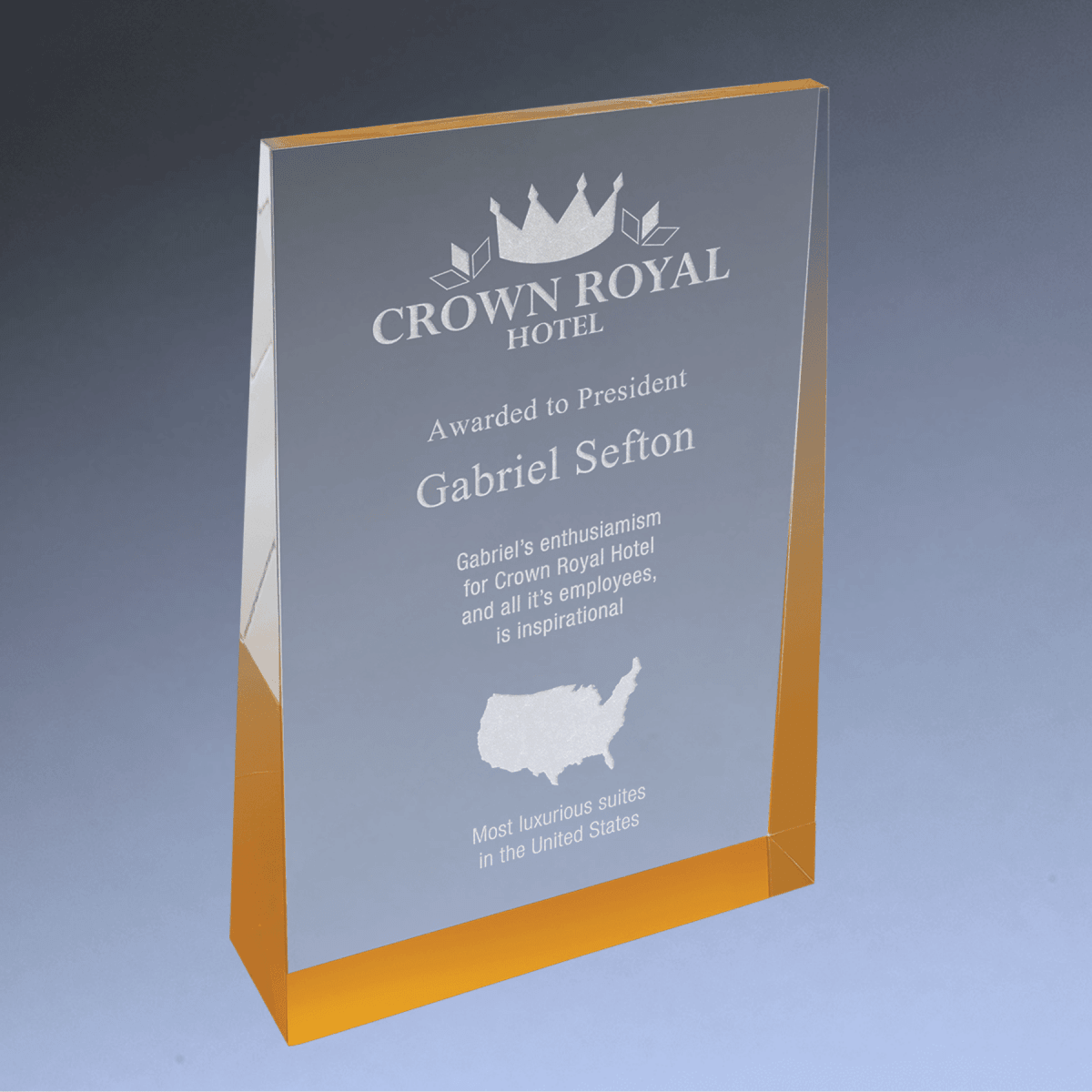 Acrylic Wedge Awards with Blue, Gold or Silver Accents - Gold