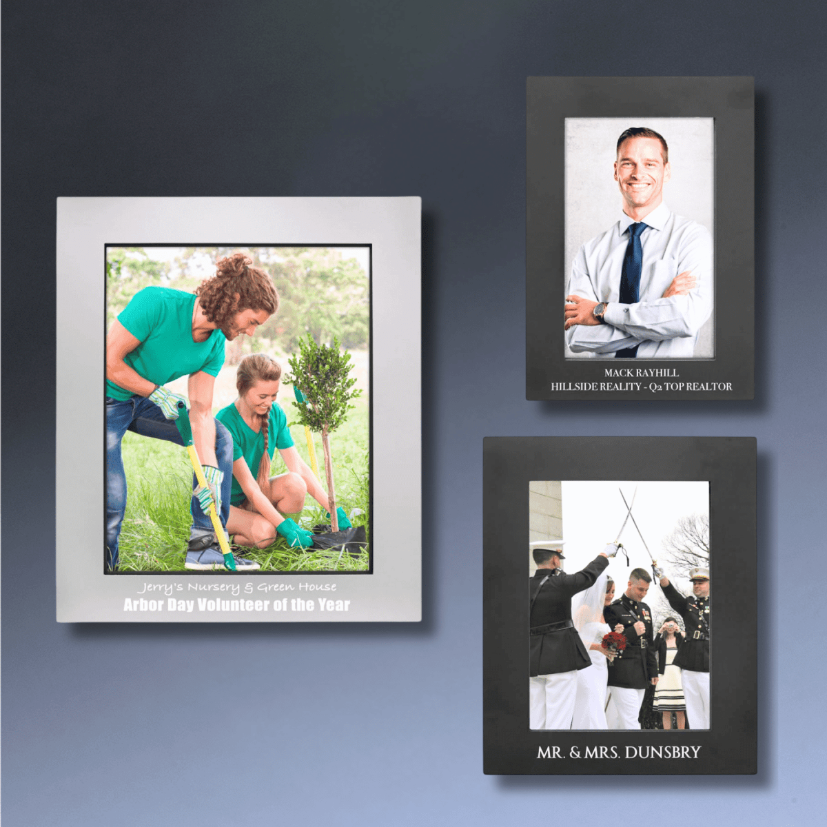 Aluminum Picture Frames in Silver or Black with Personalized Engraving - Black