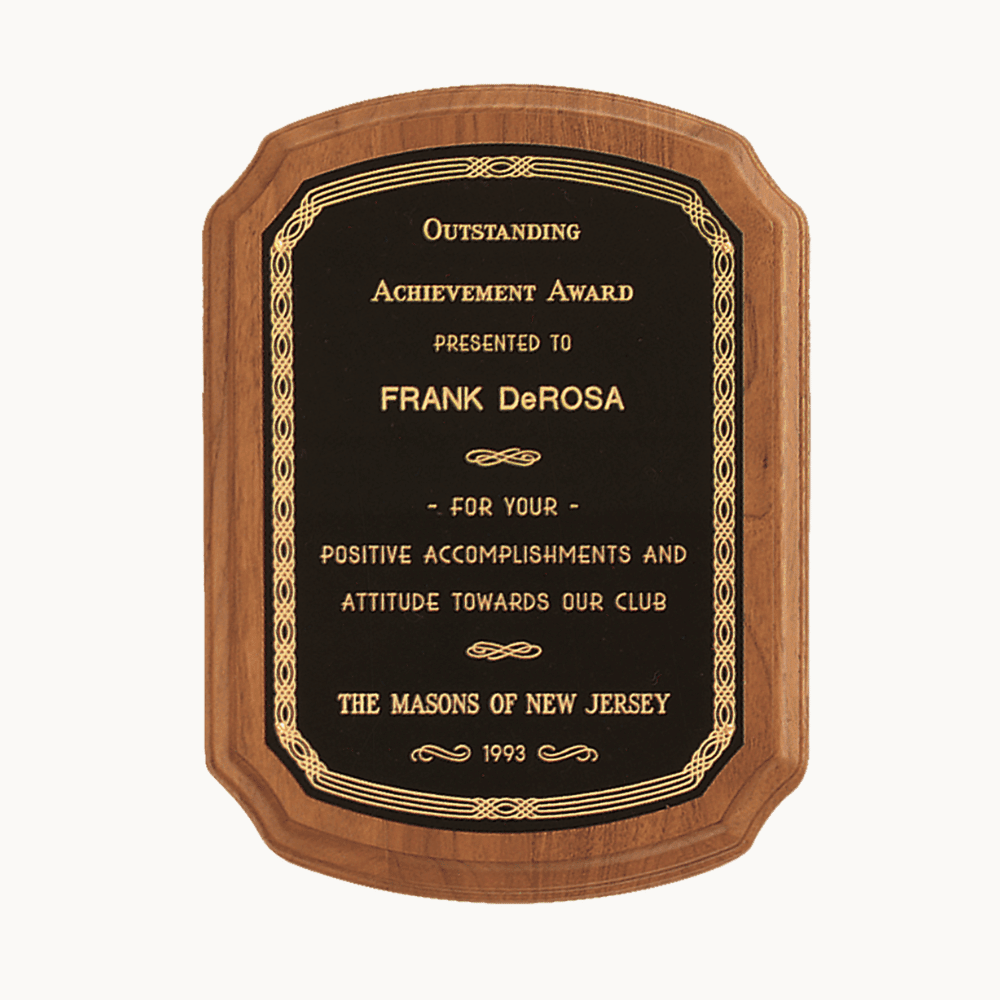 American Walnut Award Plaque with Gold Design Border Plates - 5" x 7"