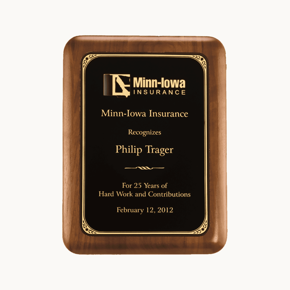 American Walnut Award Plaques with Florentine Brass Plates - Decorative Detail