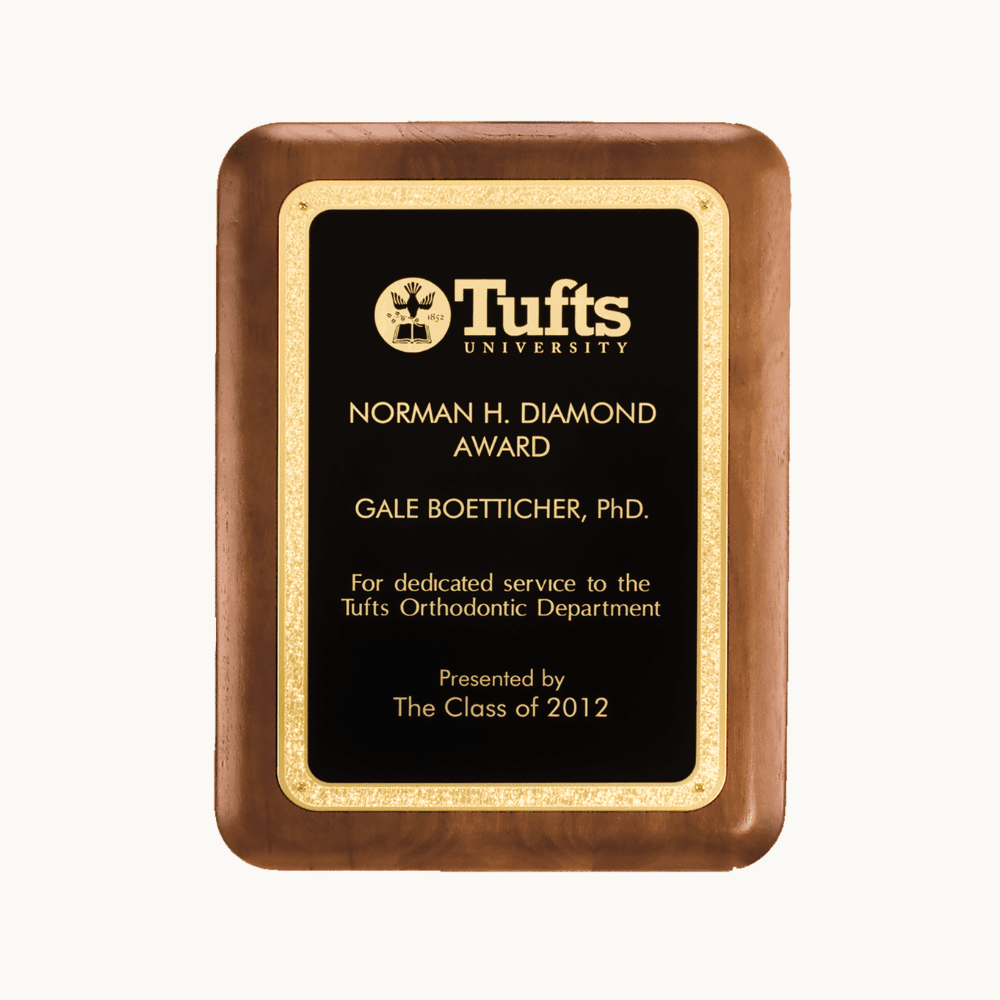 American Walnut Award Plaques with Florentine Brass Plates - Gold Florentine Border