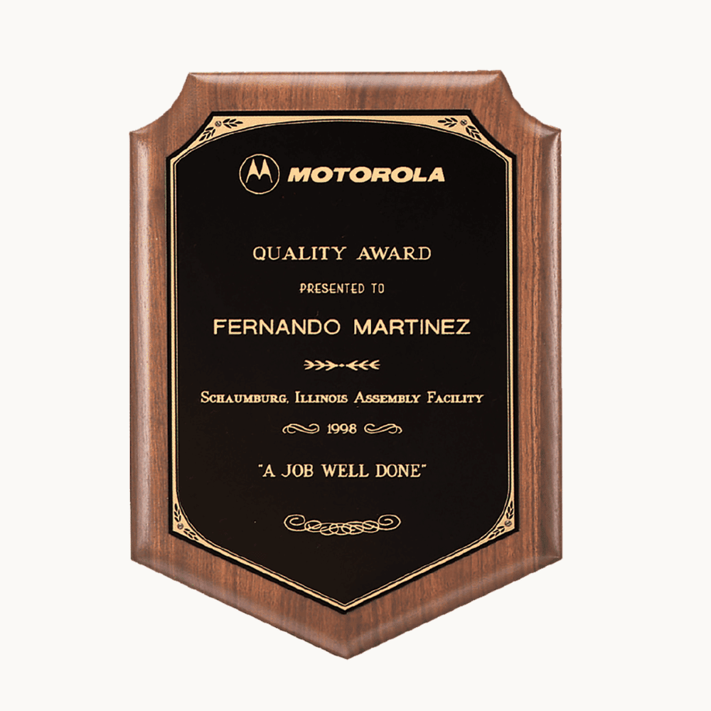 American Walnut Award Plaques with Gold Leaf Black Plates - Chevron