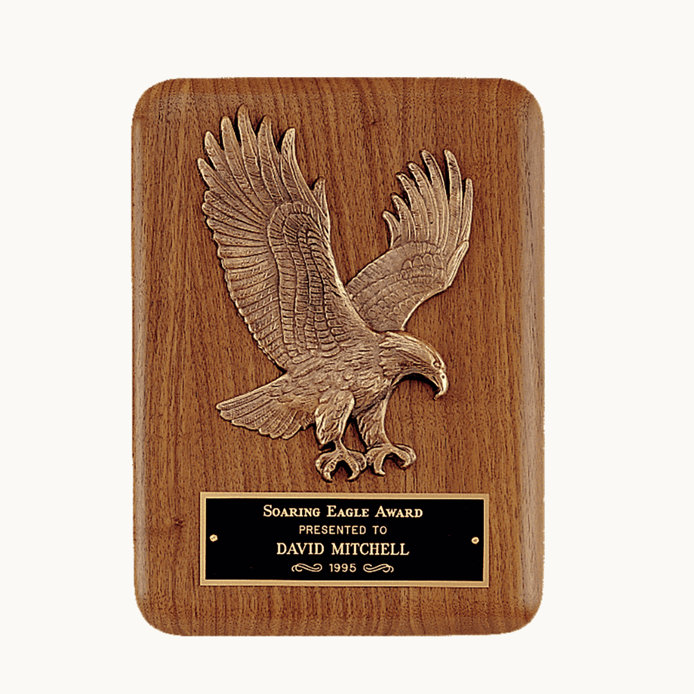 American Walnut Plaques with Bronze American Eagle and Flag - Sculptured Cast American Eagle