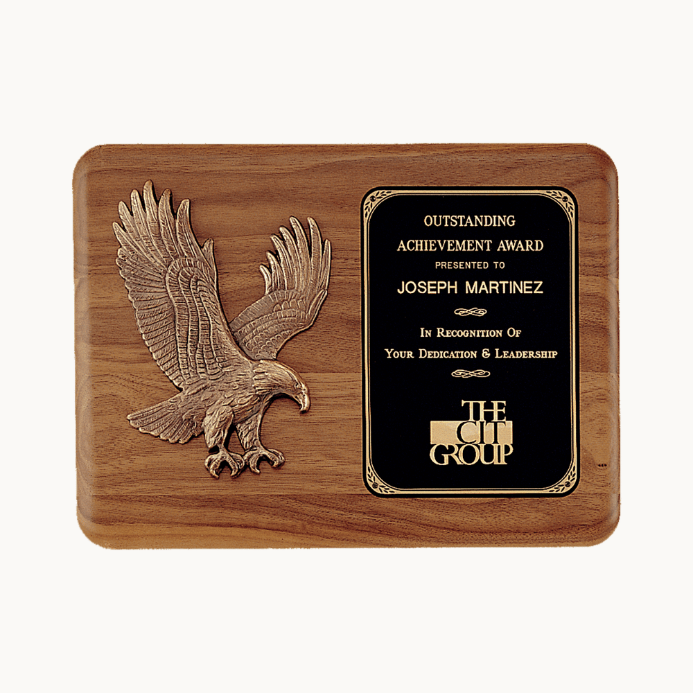 American Walnut Plaques with Bronze American Eagle and Flag - Sculptured Cast American Eagle