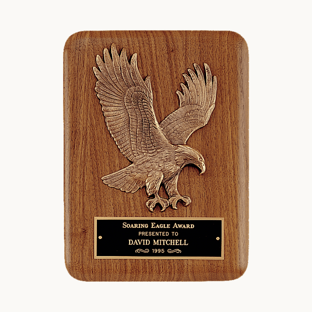 American Walnut Plaques with Bronze American Eagle and Flag - Sculptured Cast American Eagle