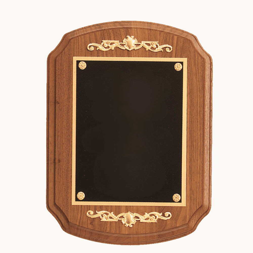American Walnut Recognition Plaque with Framed Gold Scrolls - 9" (L) x 12" (H)