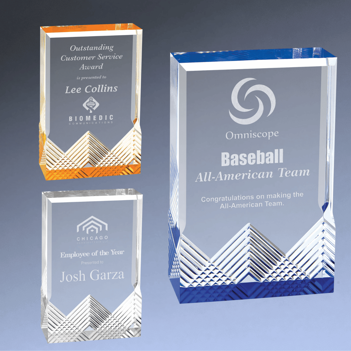 Apex Mirage Acrylic Award - Custom Engraved with Color Accents - Blue