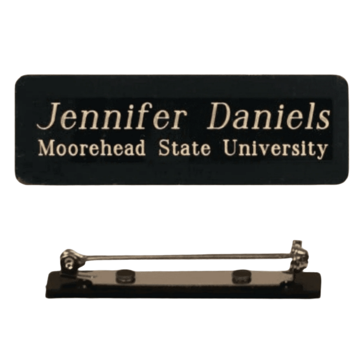 Black Brass Name Badges and Plates - Bar Pin Backing with Black Vinyl Back and Side Opening