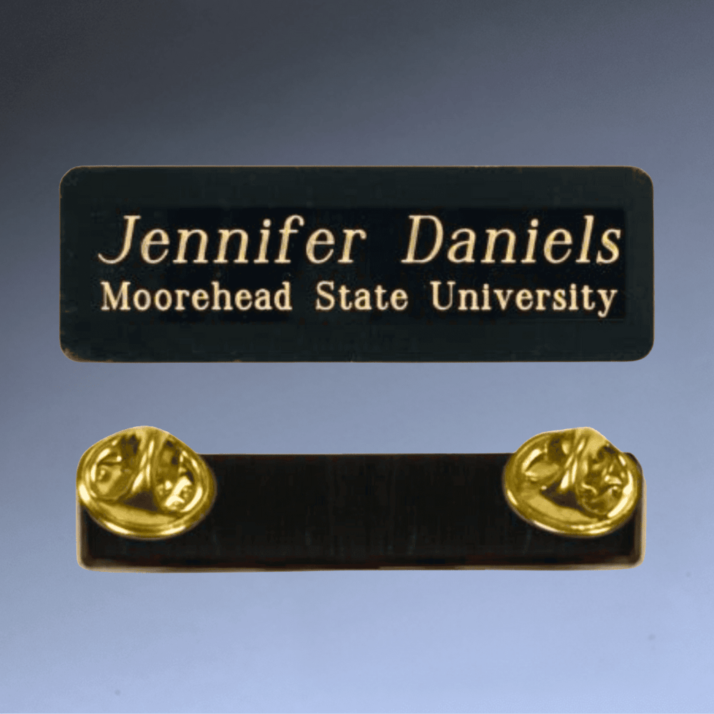 Black Brass Name Badges and Plates - Double Post Clutch Pin Backing