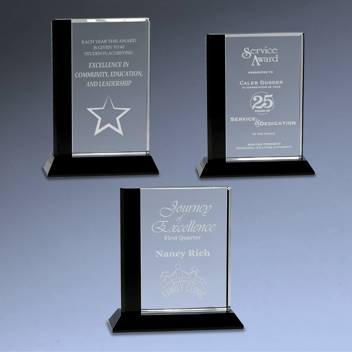 Black Edge Crystal Rectangle Award with Laser Etching - 6 1/2" x 7"