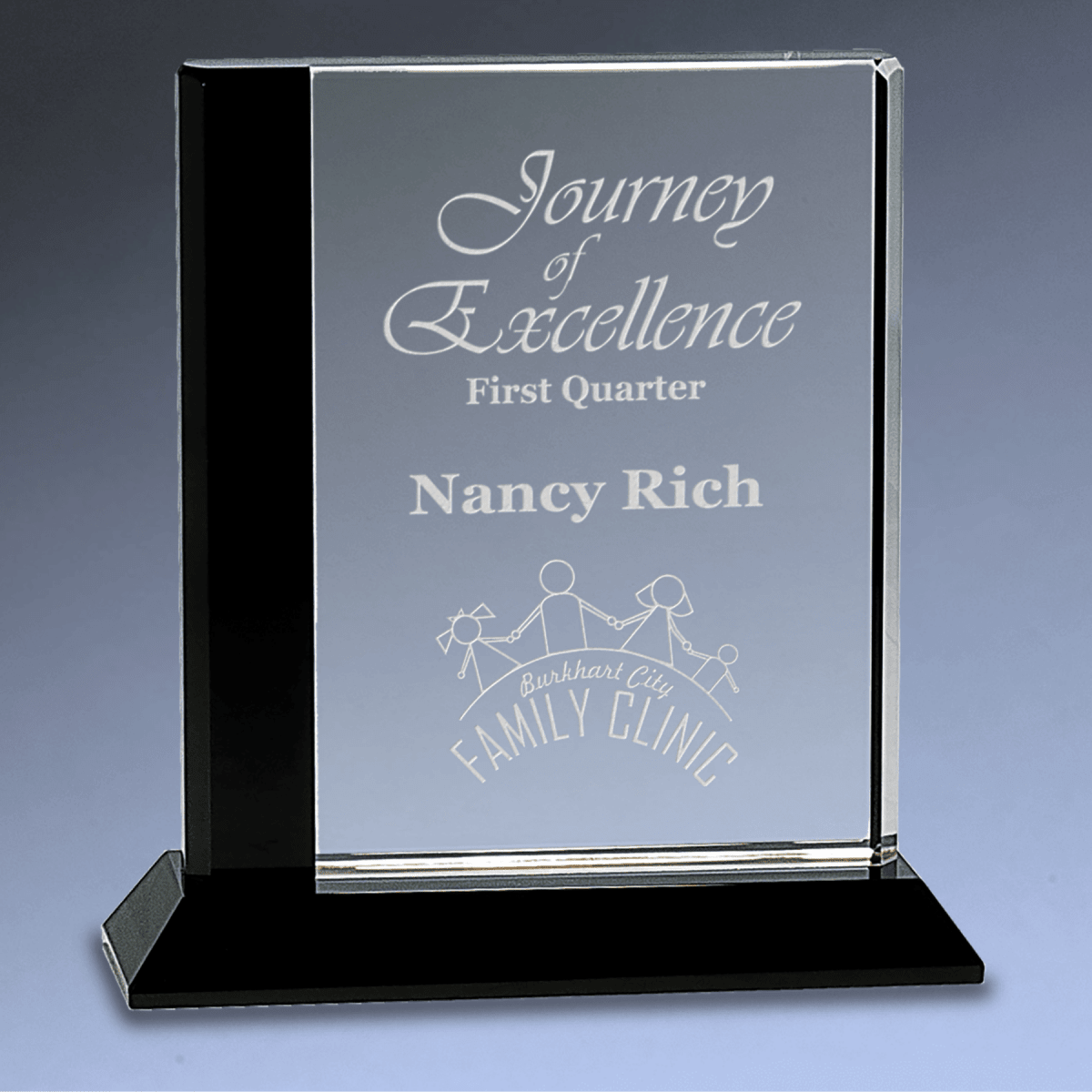 Black Edge Crystal Rectangle Award with Laser Etching - 6 1/2" x 7"