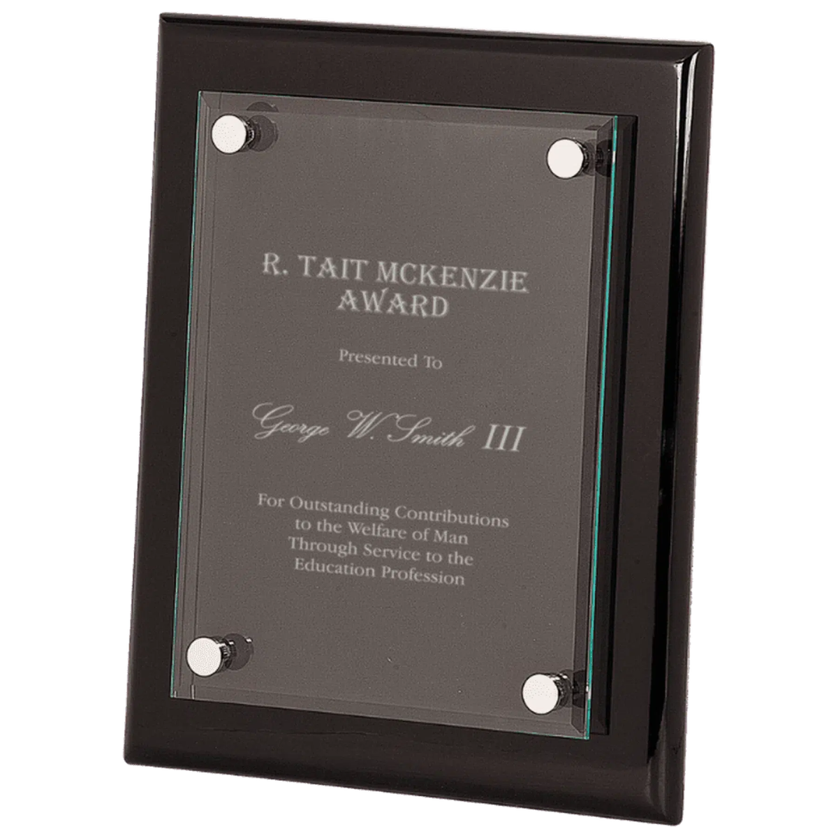 Black Piano Finish Floating Glass Plaque - LightForce Laser Engraving, LLC