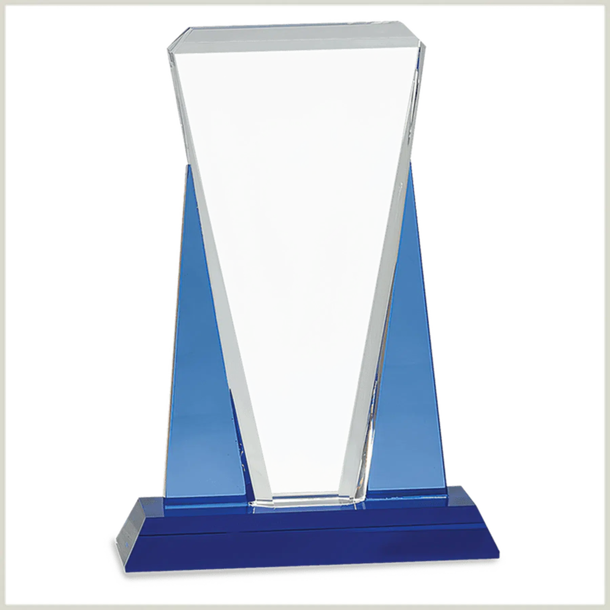 Blue Crystal Wedge on Blue Pedestal Base - LightForce Laser Engraving, LLC