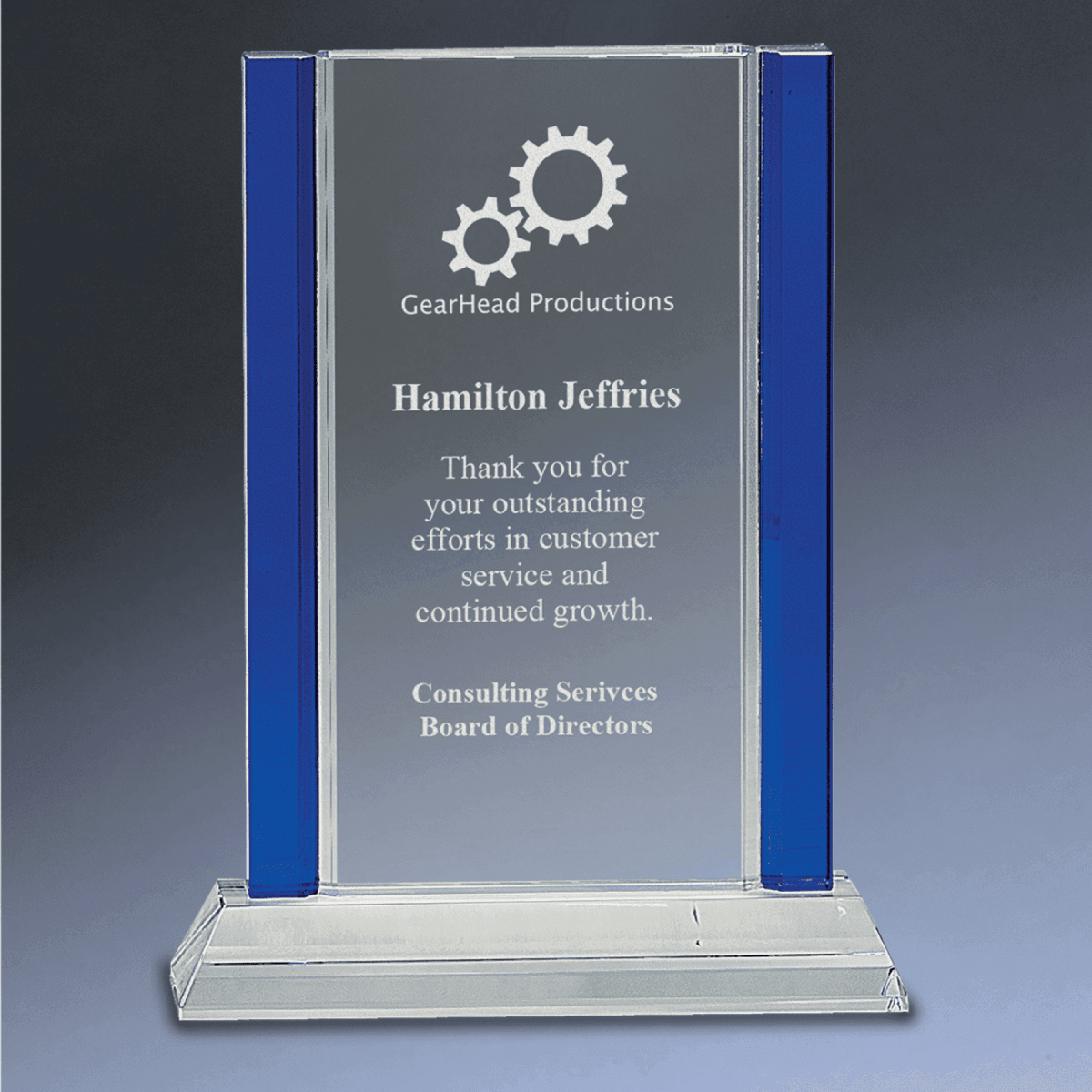 Blue Edge Crystal Awards – Personalized Corporate Recognition - 2 - Edge Rectangle