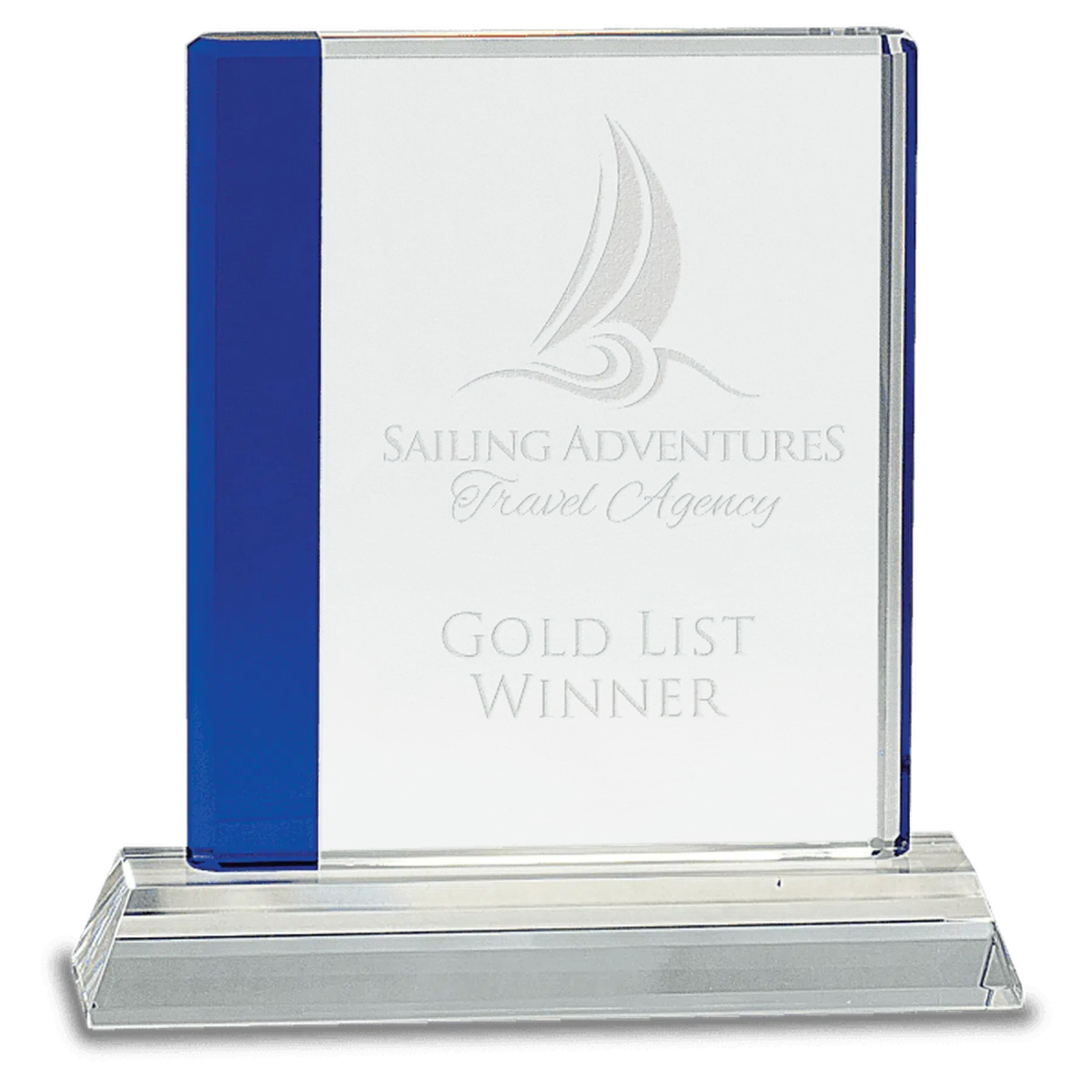 Blue Edge Crystal Rectangle on Clear Base - LightForce Laser Engraving, LLC