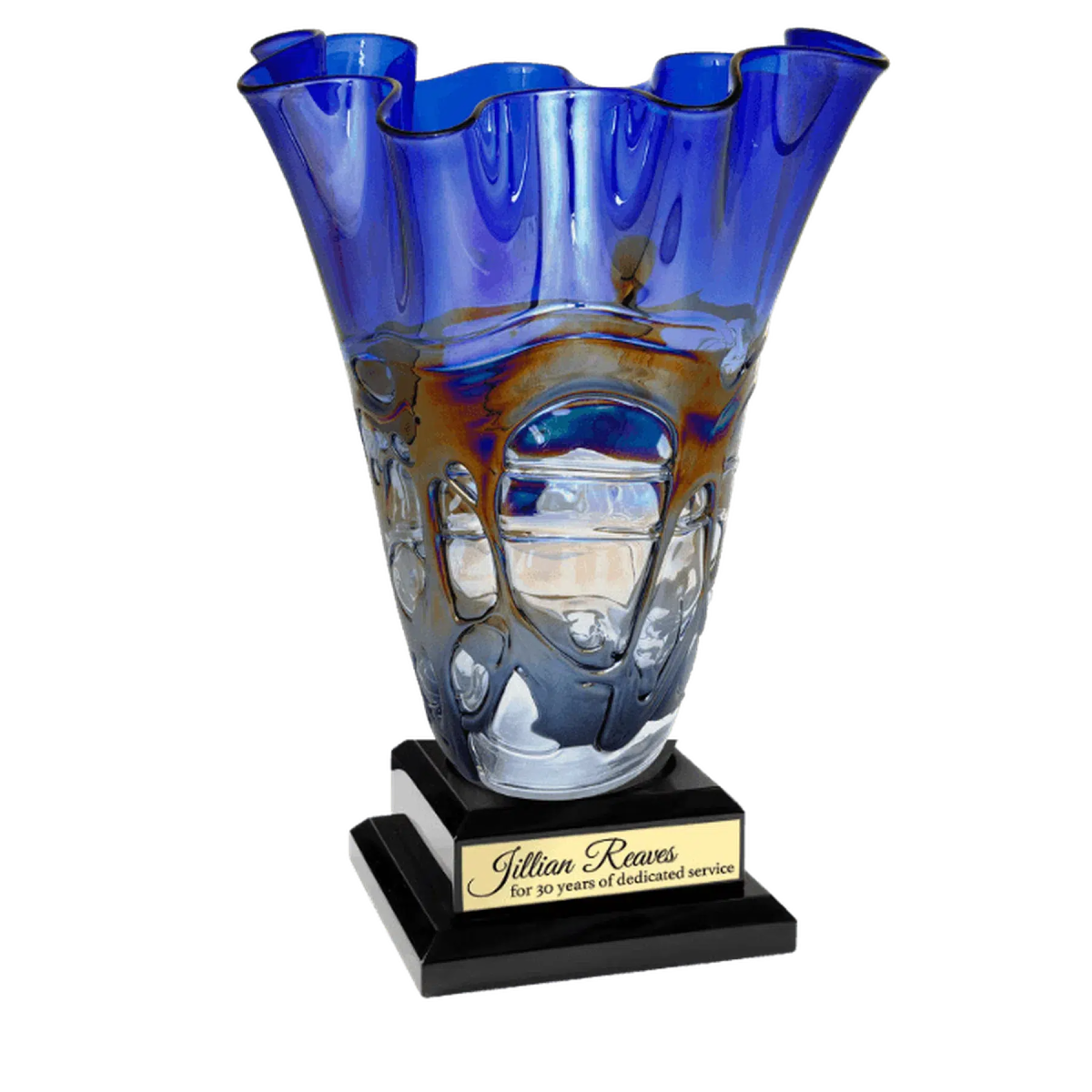 Blue Scalloped Art Glass Vase - LightForce Laser Engraving, LLC