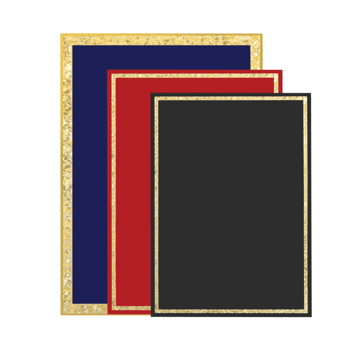 Brass Plated Plaque Plates with Gold Florentine Border and Frames - Red