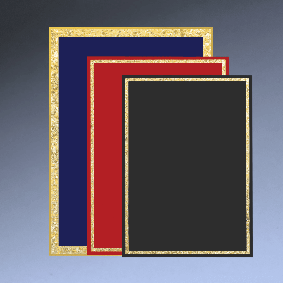 Brass Plated Plaque Plates with Gold Florentine Border and Frames - Black