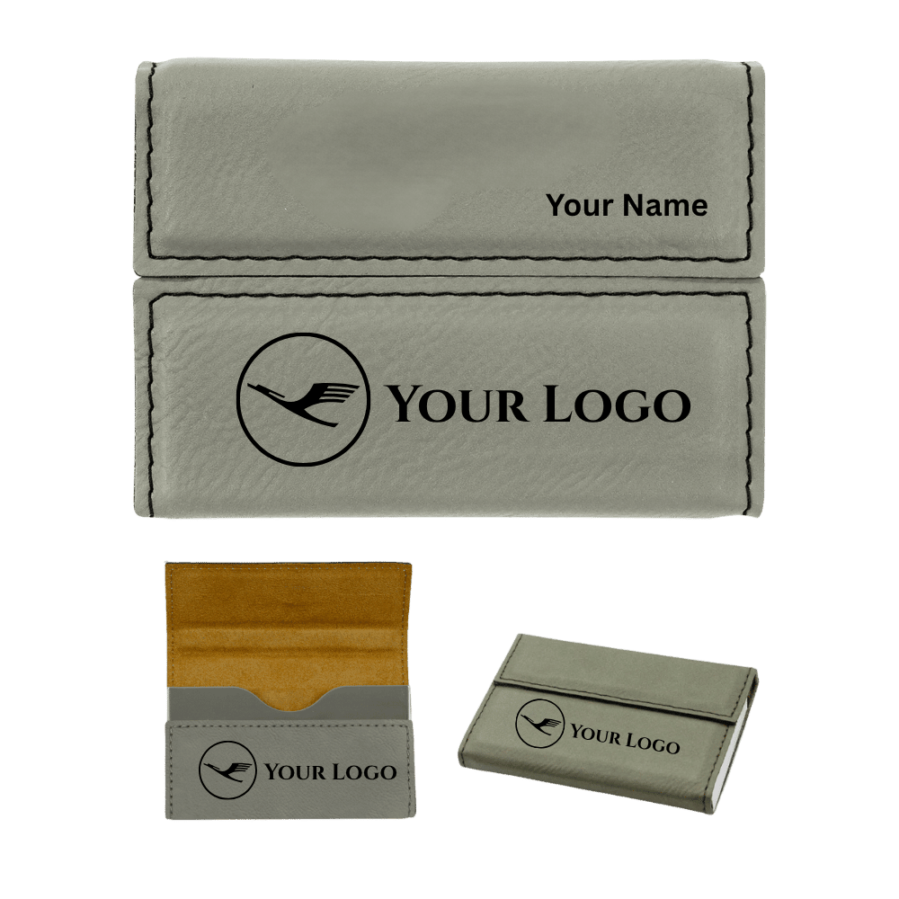Business Card Case - Hard Shell Leatherette with Magnetic Closure - Gray