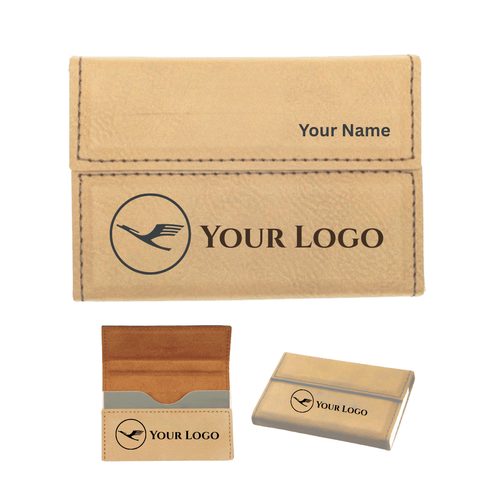 Business Card Case - Hard Shell Leatherette with Magnetic Closure - Light Brown