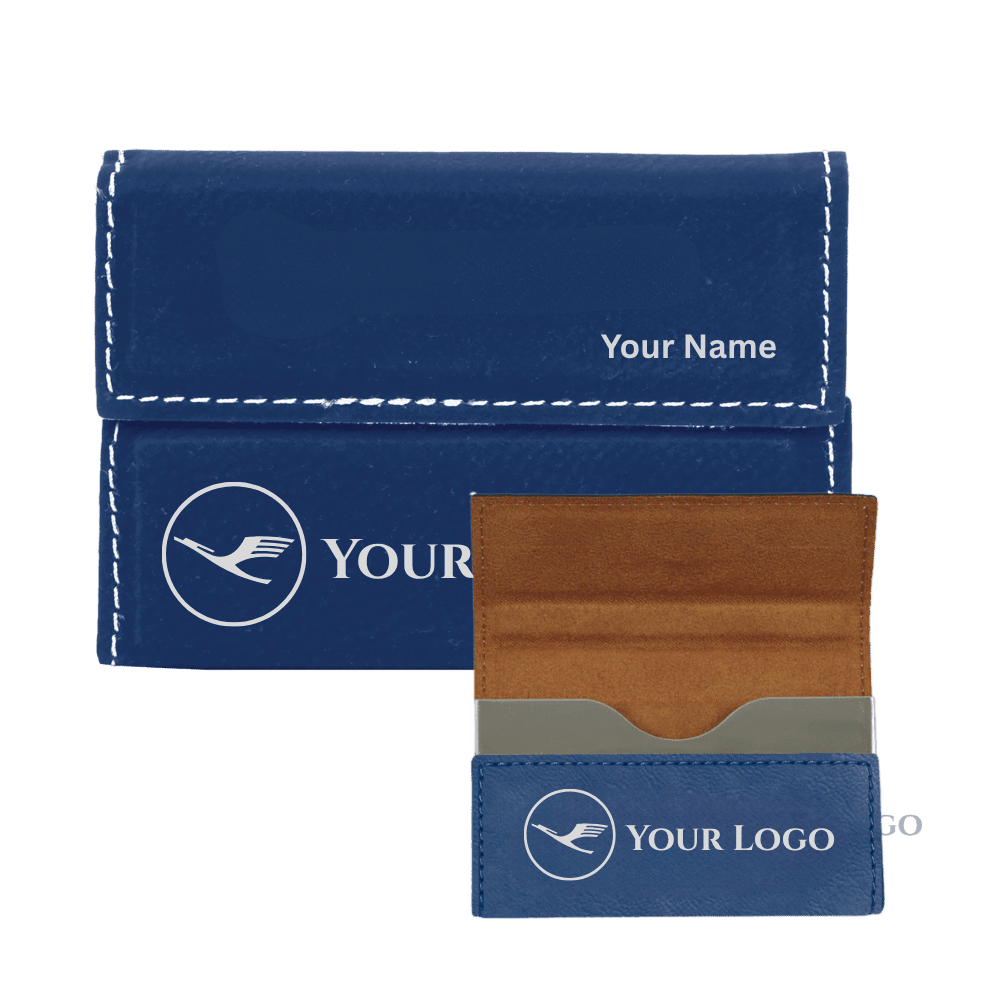 Business Card Case - Hard Shell Leatherette with Magnetic Closure - Blue/Silver