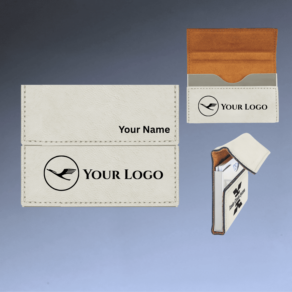 Business Card Case - Hard Shell Leatherette with Magnetic Closure - White