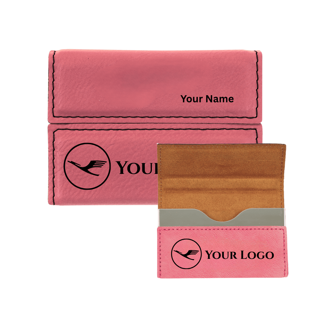 magnetic business card sleeve Engraved Business Card Case for Logos, Networking & Gifts Pink / 3 3/4" x 2 3/4" / Leatherette