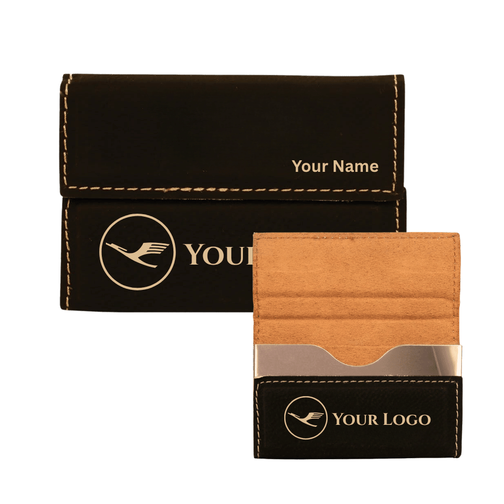 Business Card Case - Hard Shell Leatherette with Magnetic Closure - Black/Gold