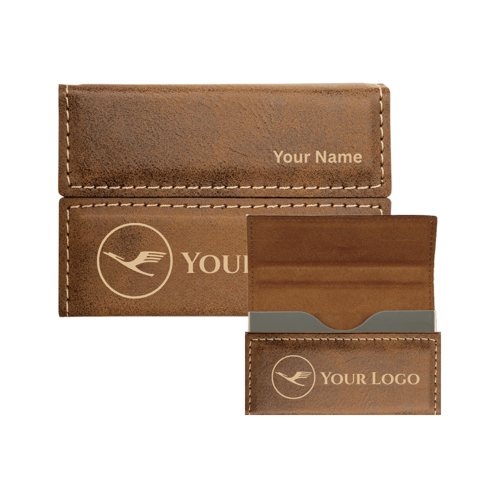 Business Card Case - Hard Shell Leatherette with Magnetic Closure - Rustic/Gold