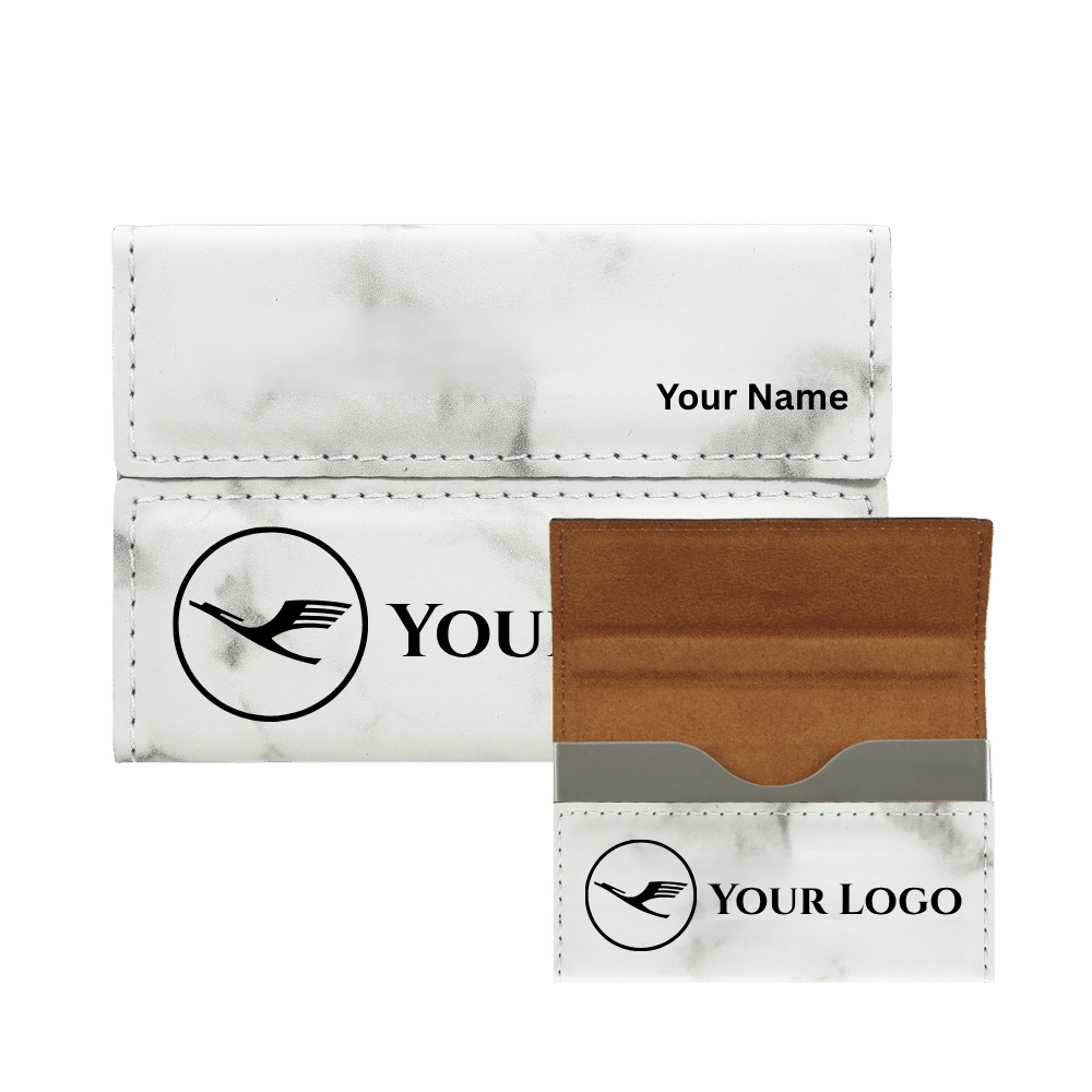 Business Card Case - Hard Shell Leatherette with Magnetic Closure - White Marble