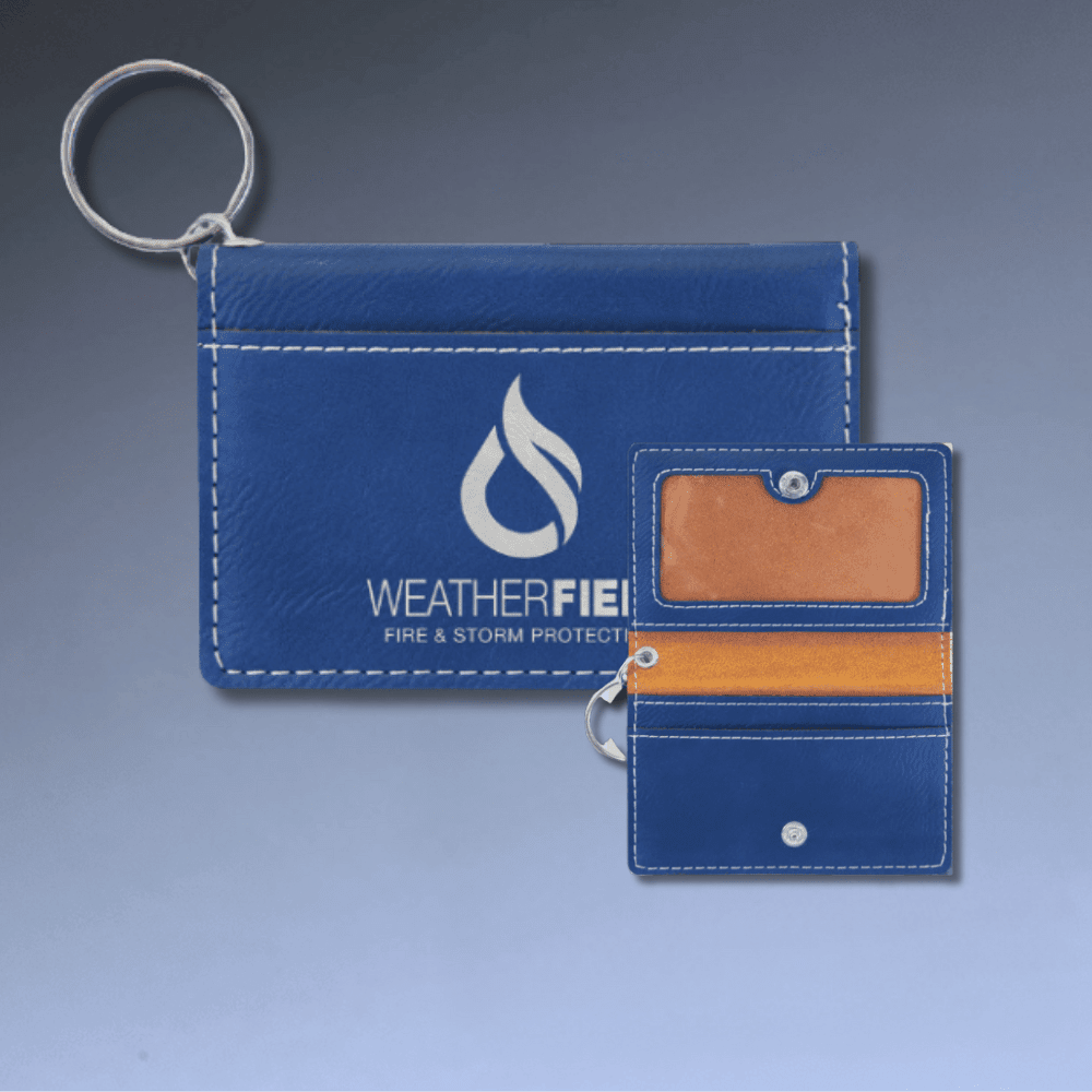 Card and ID Holder Keychain in Leathrette Colors - Blue/Silver