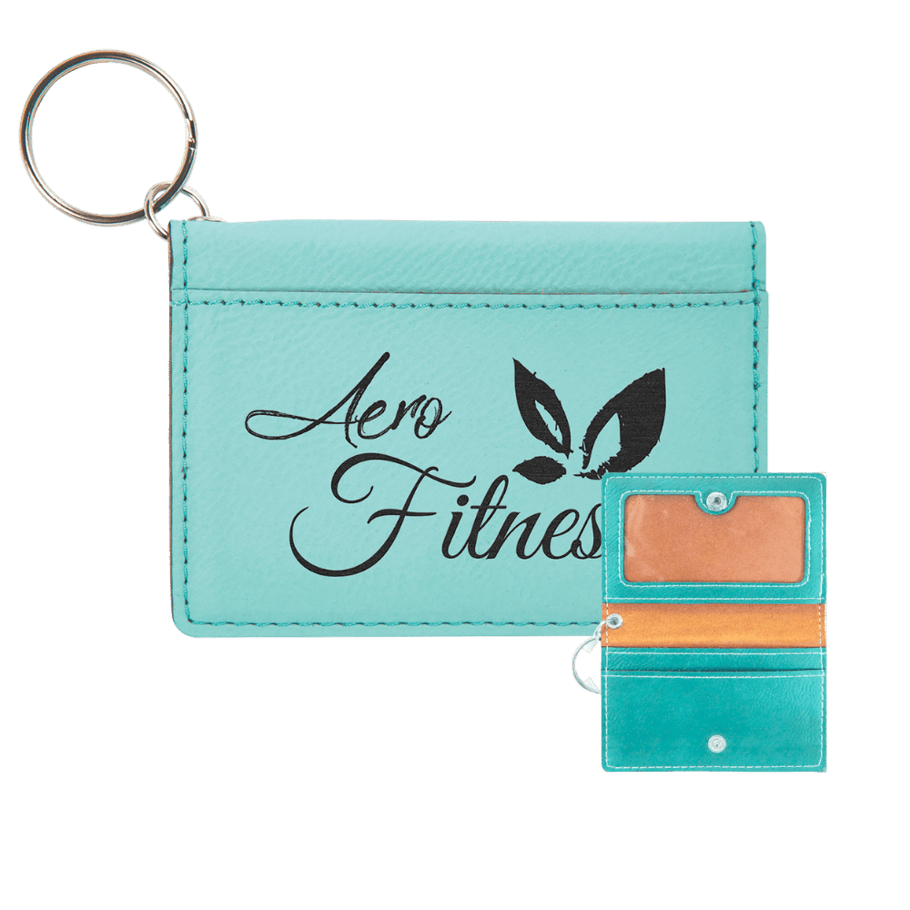 Card and ID Holder Keychain in Leathrette Colors - Teal