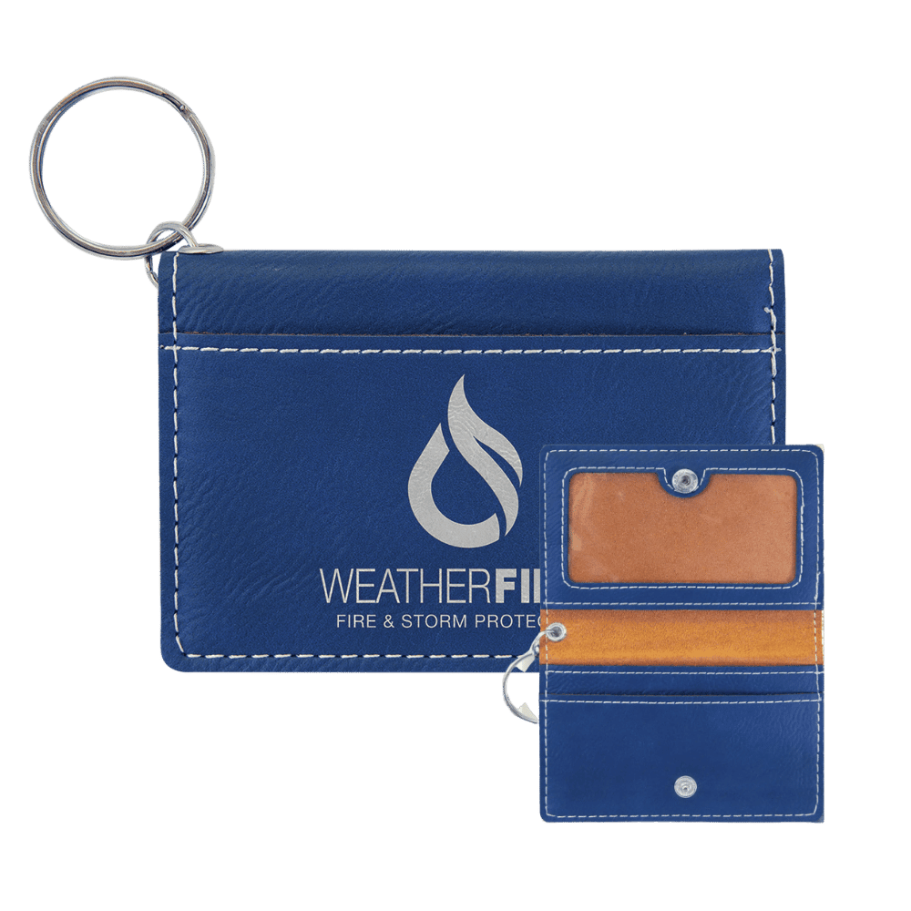 Card and ID Holder Keychain in Leathrette Colors - Blue/Silver