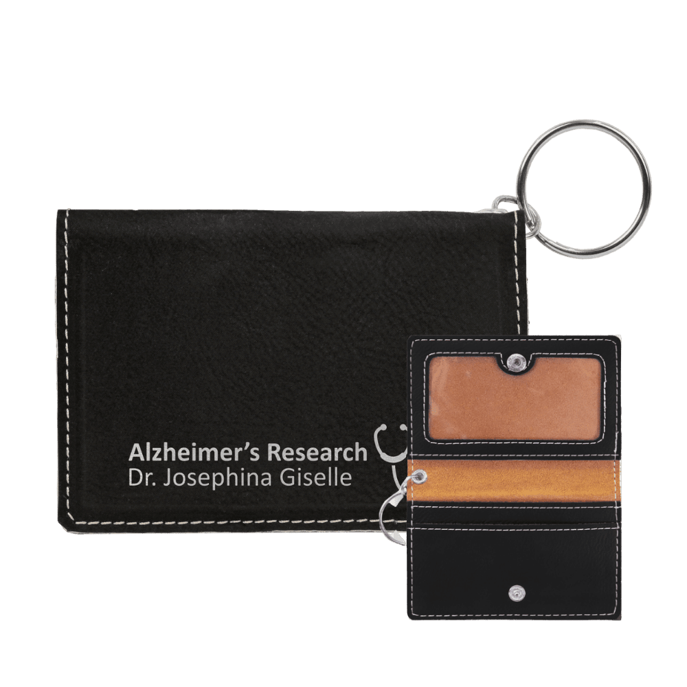 Card and ID Holder Keychain in Leathrette Colors - Black/Silver