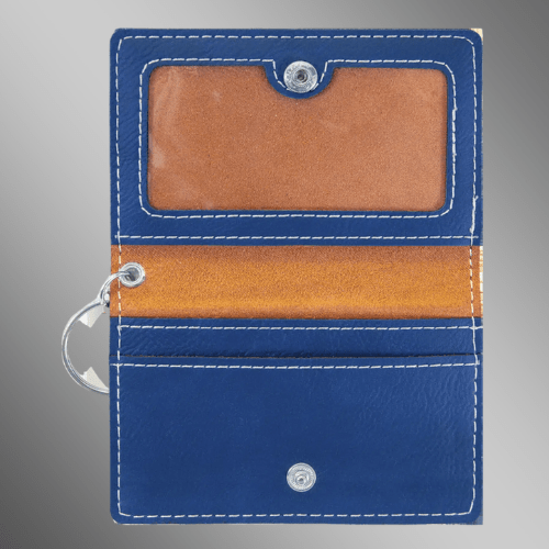 Card and ID Holder Keychain in Leathrette Colors - Blue/Silver