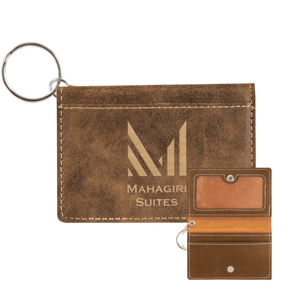 Card and ID Holder Keychain in Leathrette Colors - Rustic/Gold