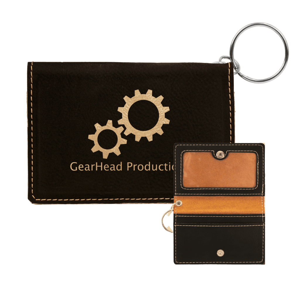 Card and ID Holder Keychain in Leathrette Colors - Black/Gold