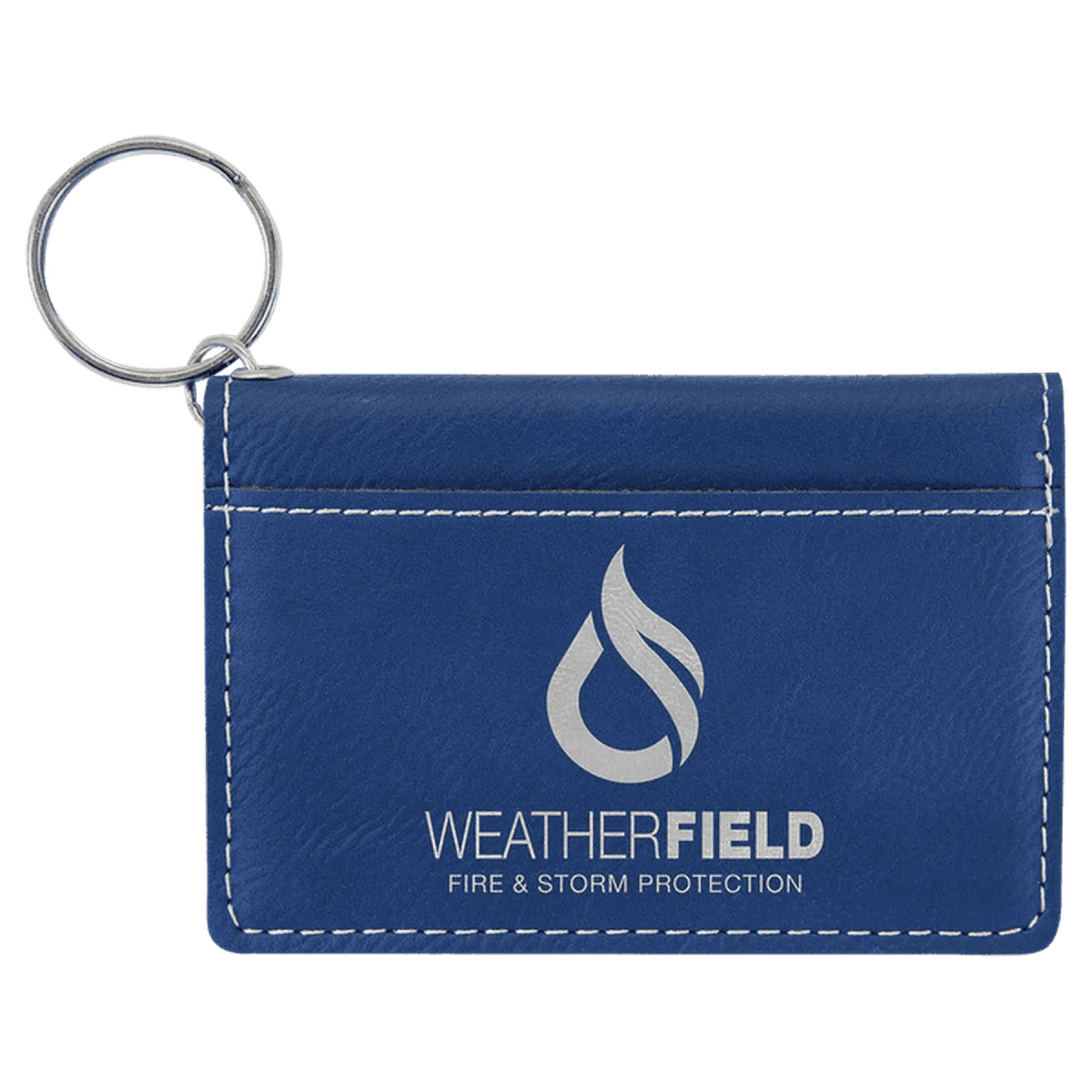 Card and ID Holder Keychain in Leathrette Colors - Blue/Silver