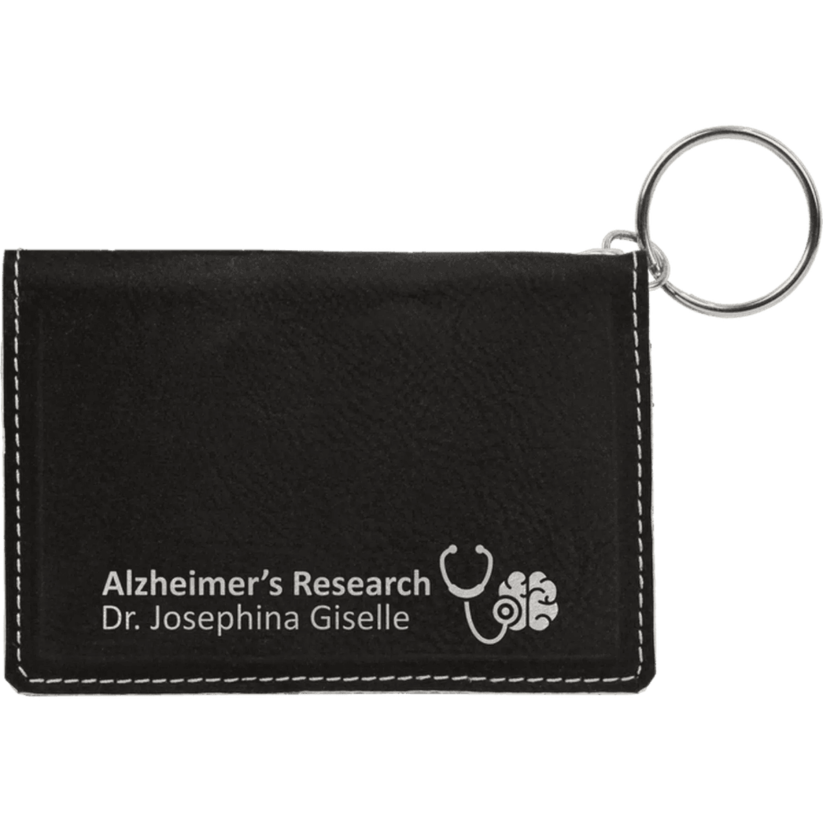 Card and ID Holder Keychain in Leathrette Colors - Blue/Silver