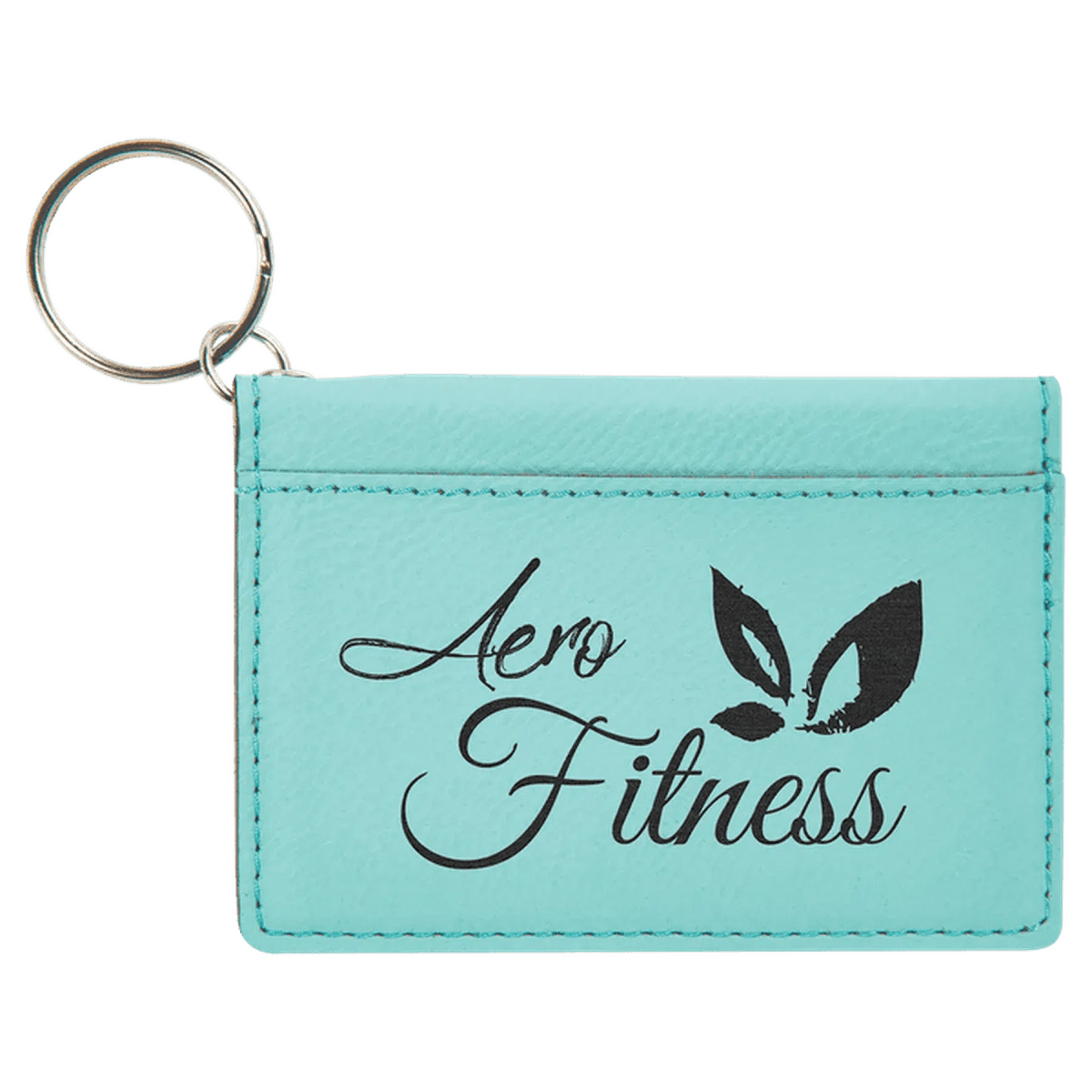 Card and ID Holder Keychain in Leathrette Colors - Blue/Silver