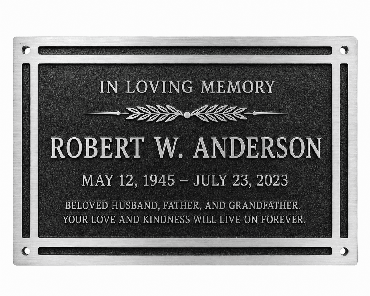 Cast Aluminum Signs & Plaques | Outdoor Memorial Plaque - Black/Brushed Silver