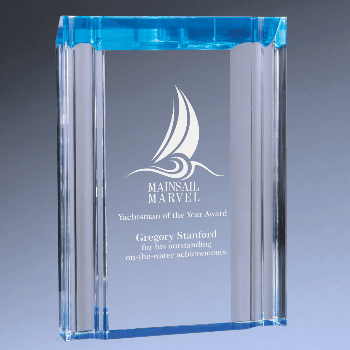 Channel Acrylic Award with Custom Engraving - Blue