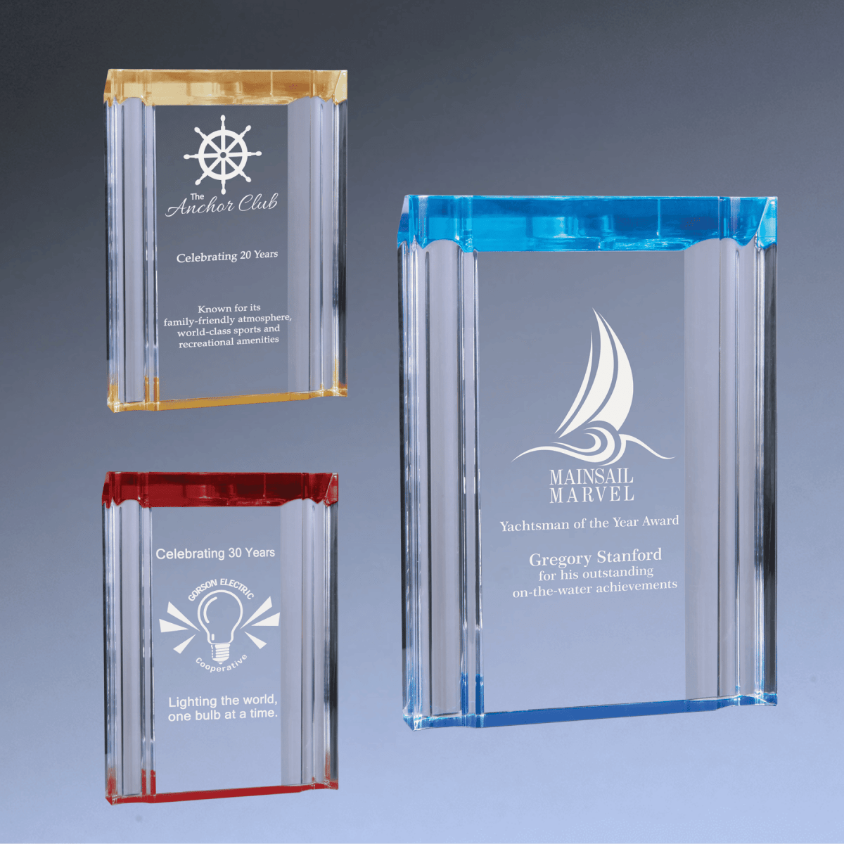 Channel Acrylic Award with Custom Engraving - Blue