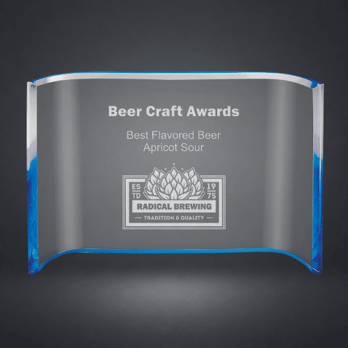 Clear Acrylic Crescent Awards | Clear and Blue Edge - Blue Edge