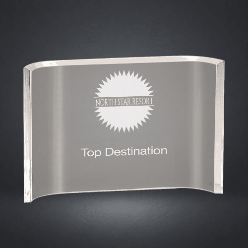Clear Acrylic Crescent Awards | Clear and Blue Edge - Clear