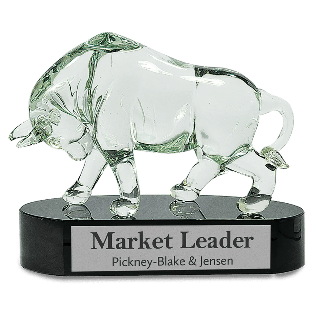 Clear Art Glass Bull Sculpture - LightForce Laser Engraving, LLC