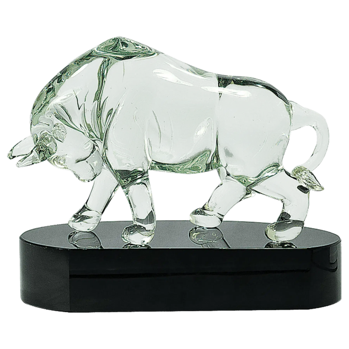 Clear Art Glass Bull Sculpture - LightForce Laser Engraving, LLC