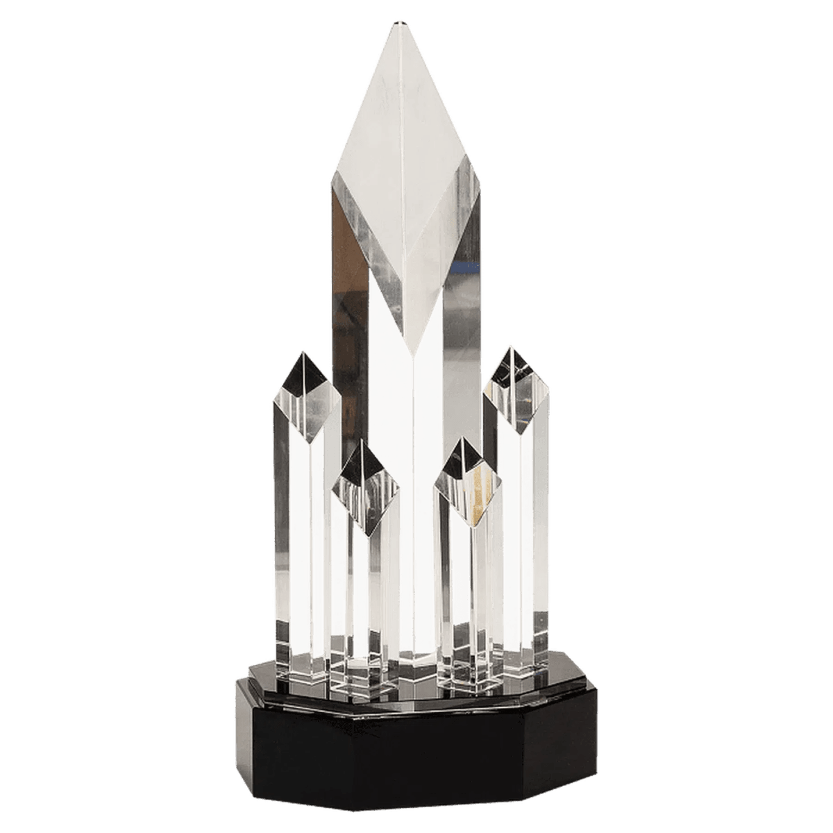Clear Crystal 5 Rising Diamond Award on Black Pedestal Base - 5 1/4"(L) x 11"(H)