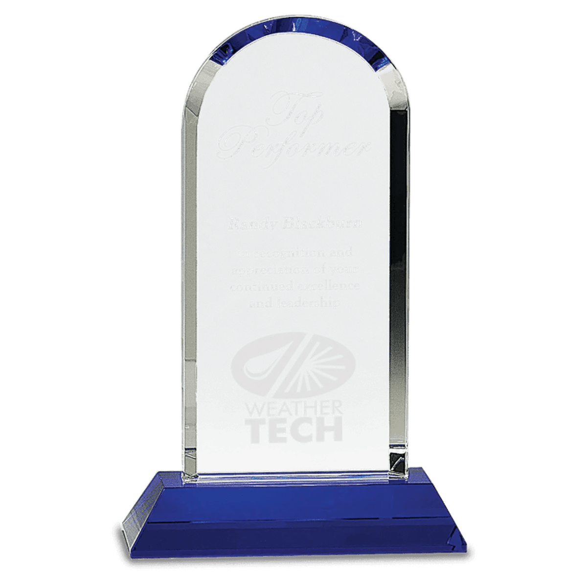 Clear Crystal Dome Award on Blue Pedestal Base - 5 3/4"(L) x 9 1/4"(H)