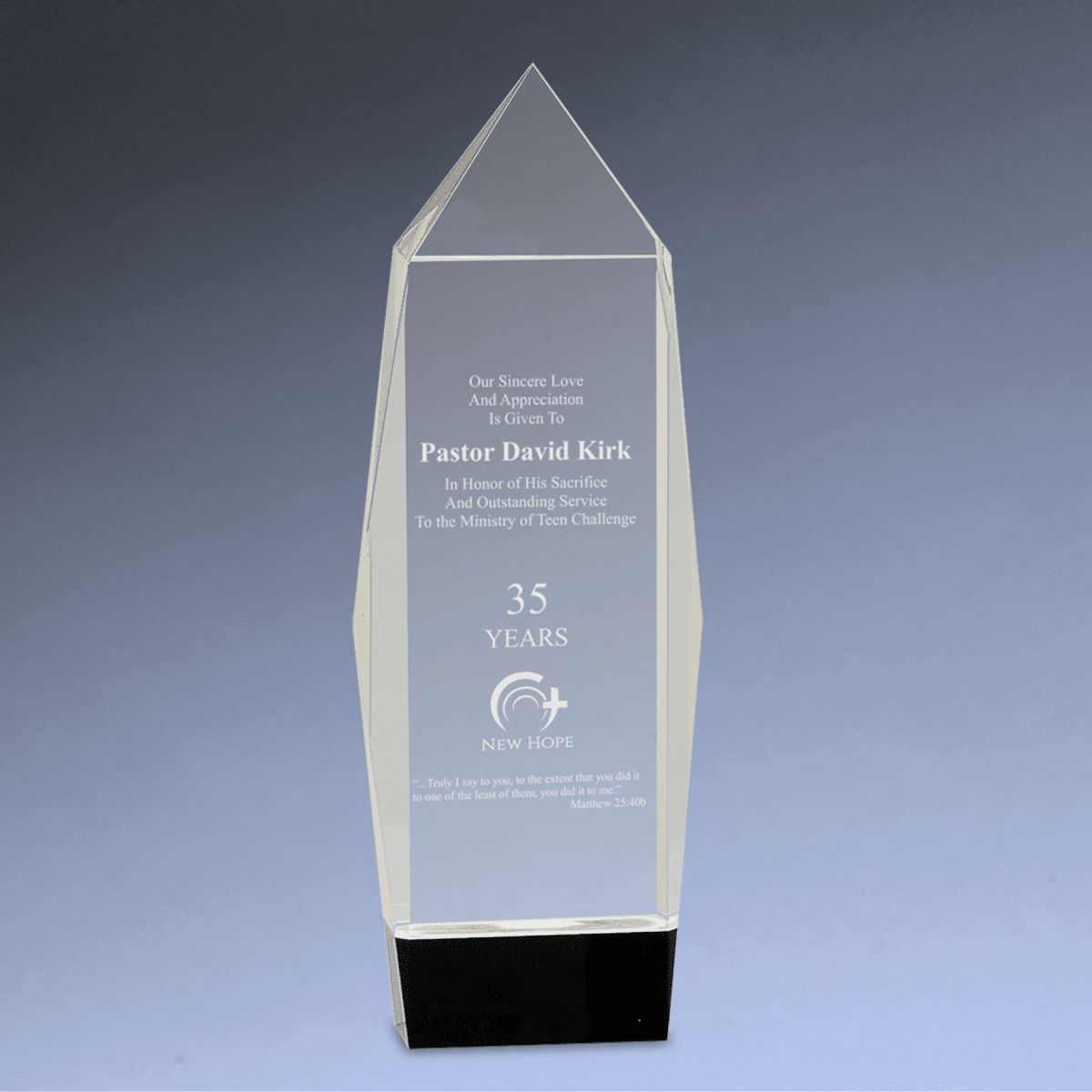 Clear Crystal Facet Rectangle Award with Black Crystal Base - 10"